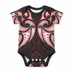 Maori Rugby Custom Ngaru Mangopare Baby Onesie Black Red Whetu Niho Taniwha Motif