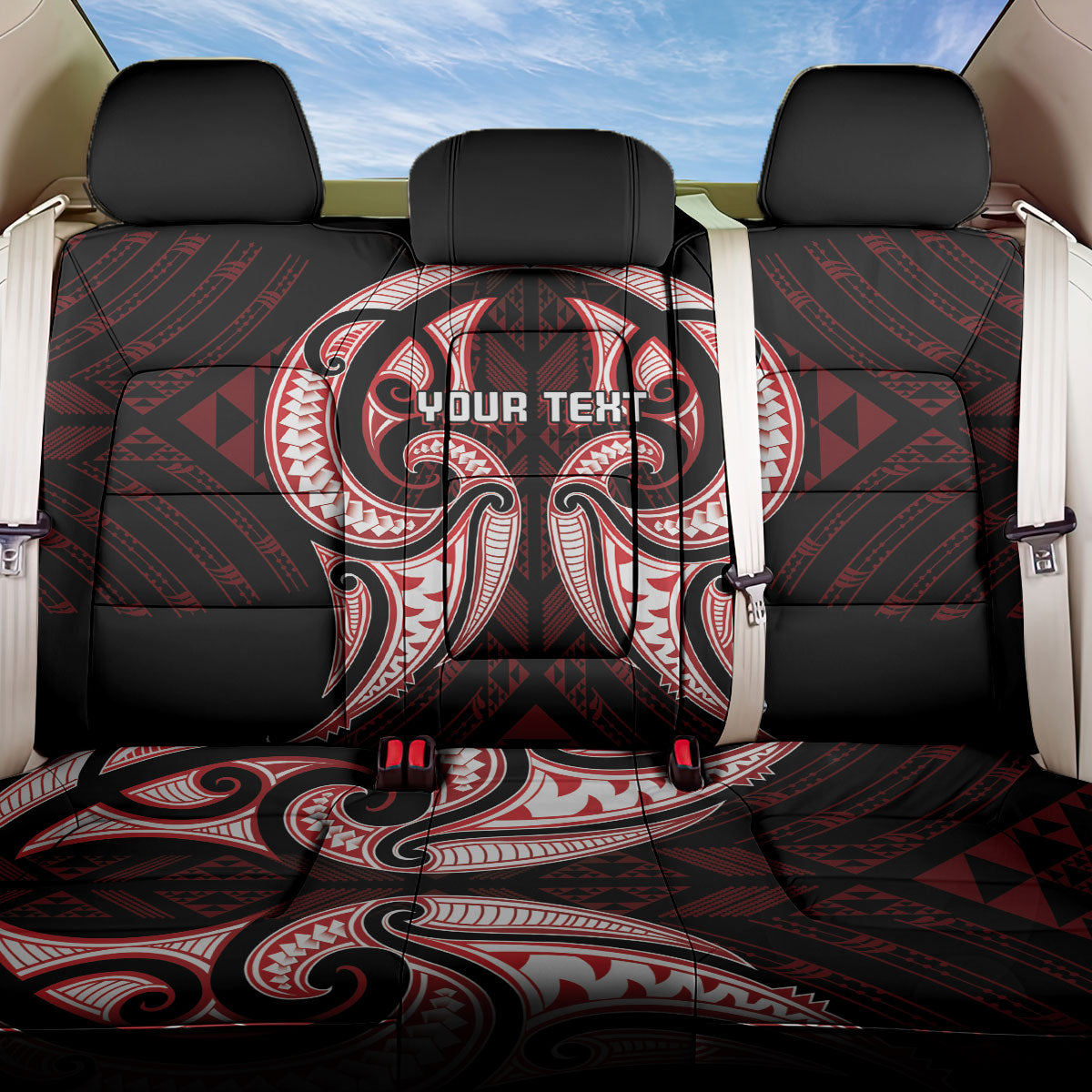 Maori Rugby Custom Ngaru Mangopare Back Car Seat Cover Black Red Whetu Niho Taniwha Motif