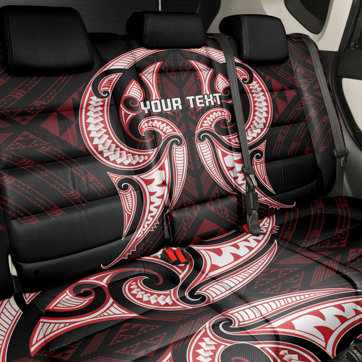 Maori Rugby Custom Ngaru Mangopare Back Car Seat Cover Black Red Whetu Niho Taniwha Motif