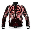 Maori Rugby Custom Ngaru Mangopare Baseball Jacket Black Red Whetu Niho Taniwha Motif