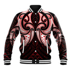 Maori Rugby Custom Ngaru Mangopare Baseball Jacket Black Red Whetu Niho Taniwha Motif
