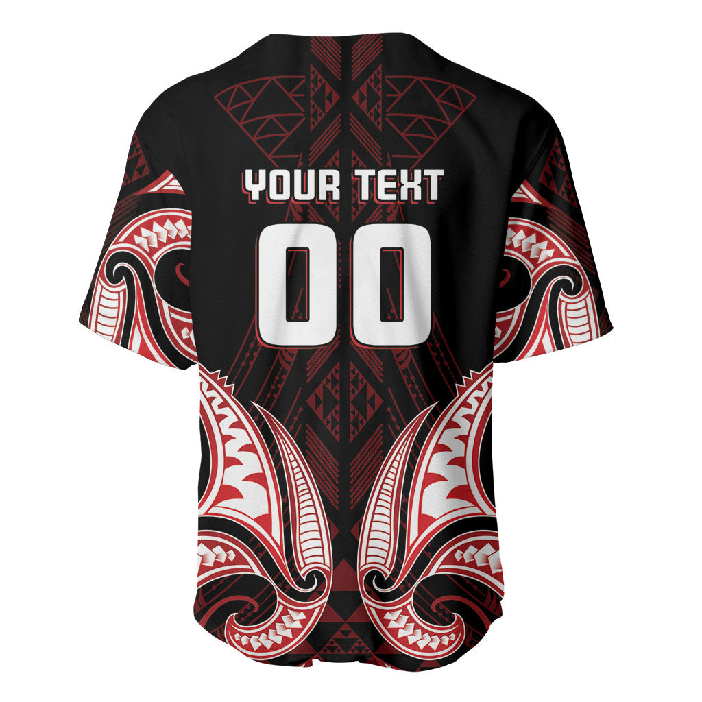 Maori Rugby Custom Ngaru Mangopare Baseball Jersey Black Red Whetu Niho Taniwha Motif