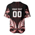Maori Rugby Custom Ngaru Mangopare Baseball Jersey Black Red Whetu Niho Taniwha Motif