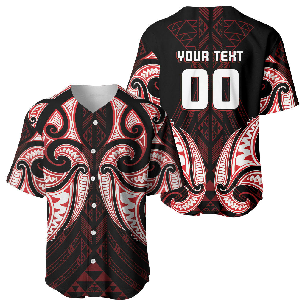 Maori Rugby Custom Ngaru Mangopare Baseball Jersey Black Red Whetu Niho Taniwha Motif