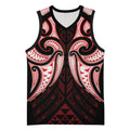 Maori Rugby Custom Ngaru Mangopare Basketball Jersey Black Red Whetu Niho Taniwha Motif