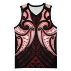 Maori Rugby Custom Ngaru Mangopare Basketball Jersey Black Red Whetu Niho Taniwha Motif