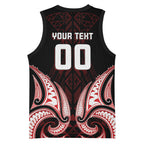 Maori Rugby Custom Ngaru Mangopare Basketball Jersey Black Red Whetu Niho Taniwha Motif