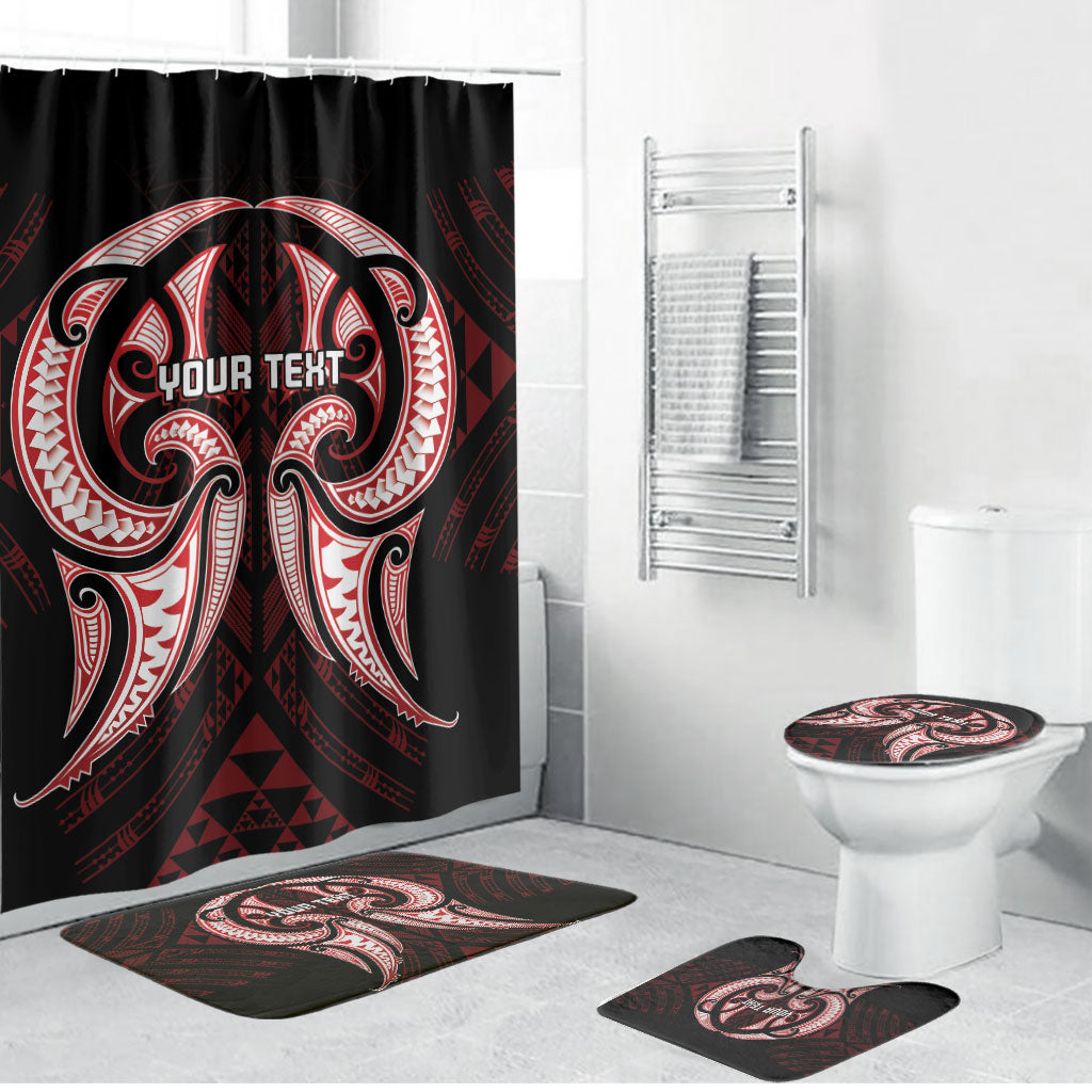 Maori Rugby Custom Ngaru Mangopare Bathroom Set Black Red Whetu Niho Taniwha Motif