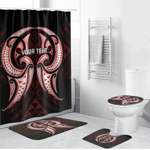 Maori Rugby Custom Ngaru Mangopare Bathroom Set Black Red Whetu Niho Taniwha Motif