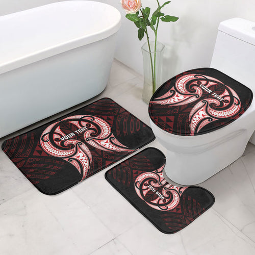 Maori Rugby Custom Ngaru Mangopare Bathroom Set Black Red Whetu Niho Taniwha Motif