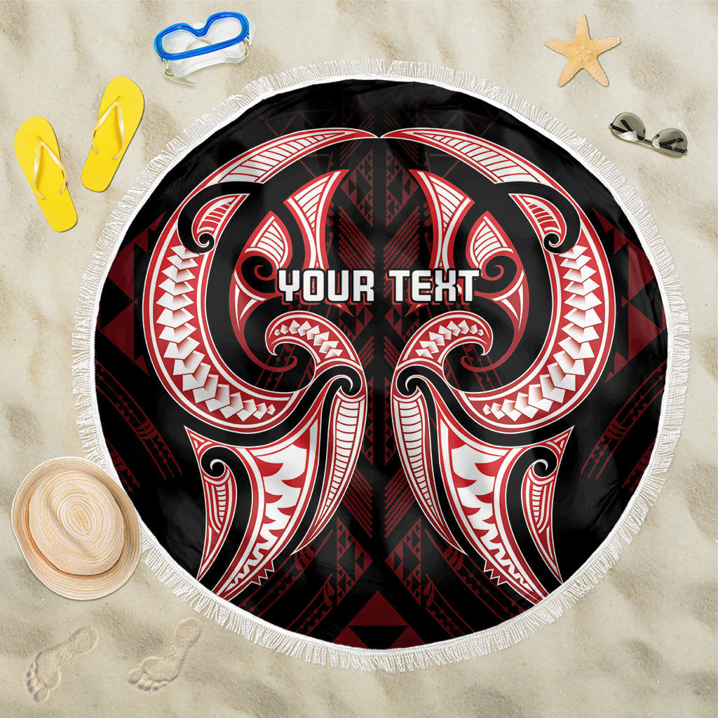 Maori Rugby Custom Ngaru Mangopare Beach Blanket Black Red Whetu Niho Taniwha Motif