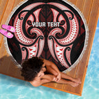 Maori Rugby Custom Ngaru Mangopare Beach Blanket Black Red Whetu Niho Taniwha Motif