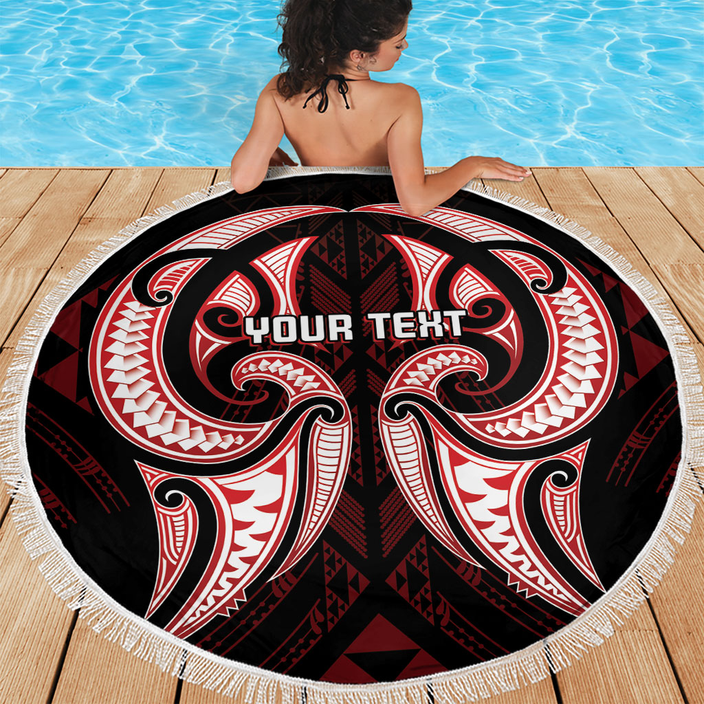 Maori Rugby Custom Ngaru Mangopare Beach Blanket Black Red Whetu Niho Taniwha Motif