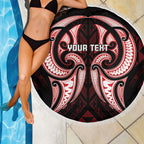 Maori Rugby Custom Ngaru Mangopare Beach Blanket Black Red Whetu Niho Taniwha Motif
