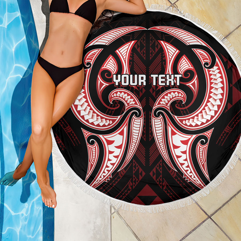 Maori Rugby Custom Ngaru Mangopare Beach Blanket Black Red Whetu Niho Taniwha Motif