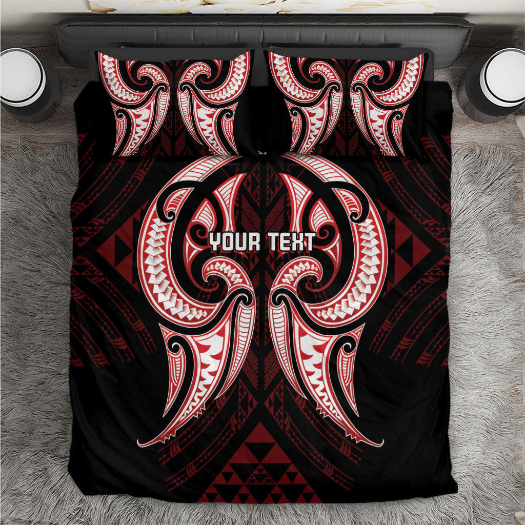 Maori Rugby Custom Ngaru Mangopare Bedding Set Black Red Whetu Niho Taniwha Motif