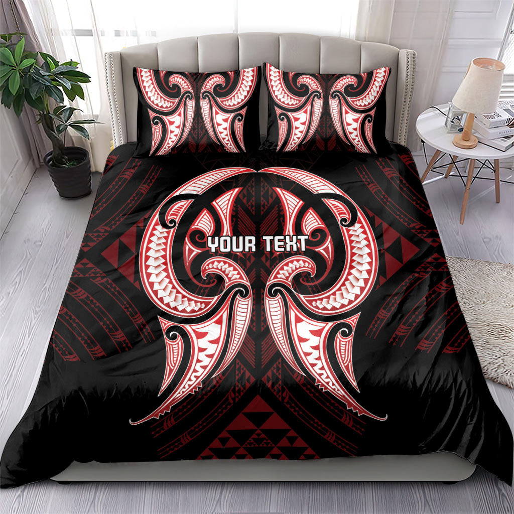 Maori Rugby Custom Ngaru Mangopare Bedding Set Black Red Whetu Niho Taniwha Motif