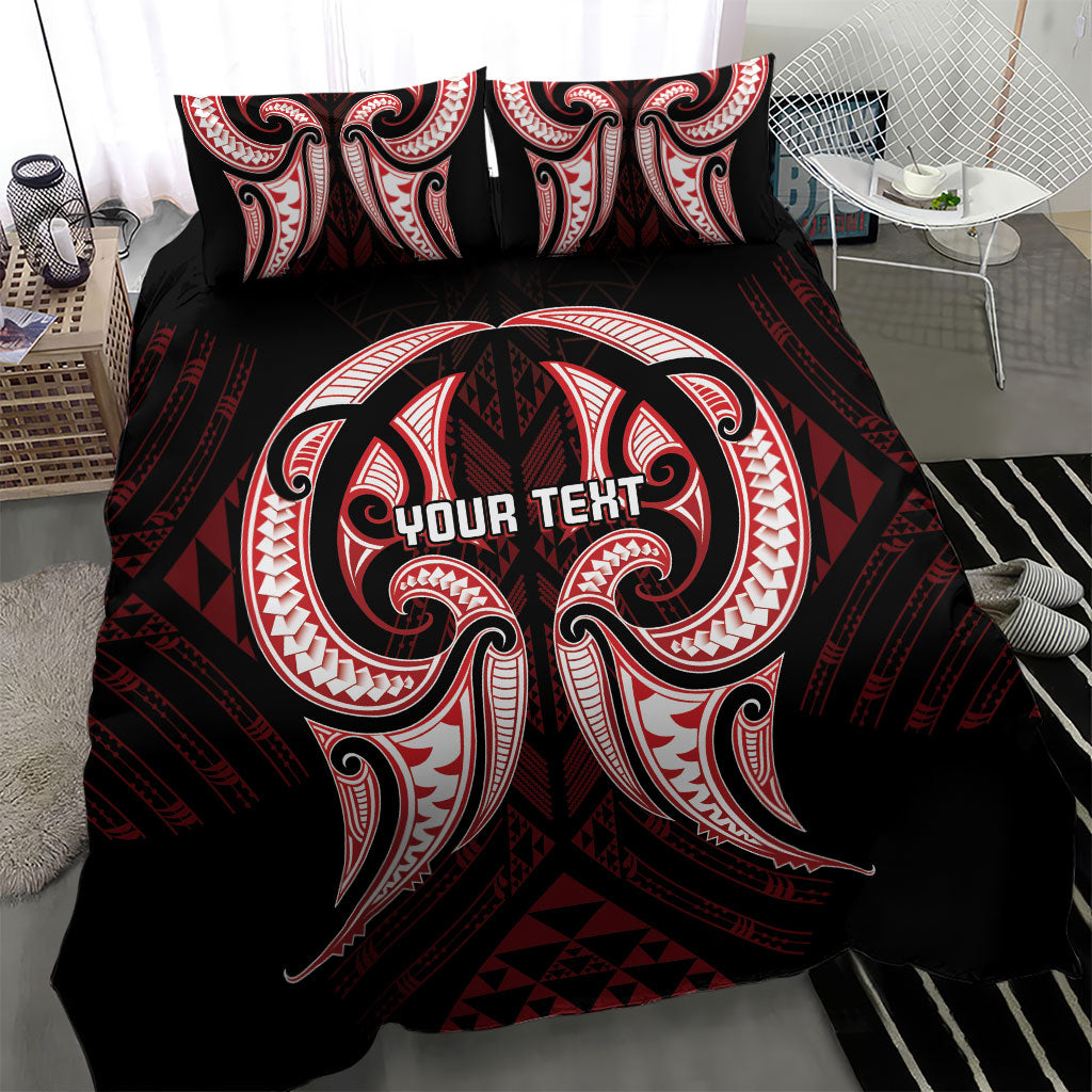 Maori Rugby Custom Ngaru Mangopare Bedding Set Black Red Whetu Niho Taniwha Motif