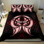 Maori Rugby Custom Ngaru Mangopare Bedding Set Black Red Whetu Niho Taniwha Motif