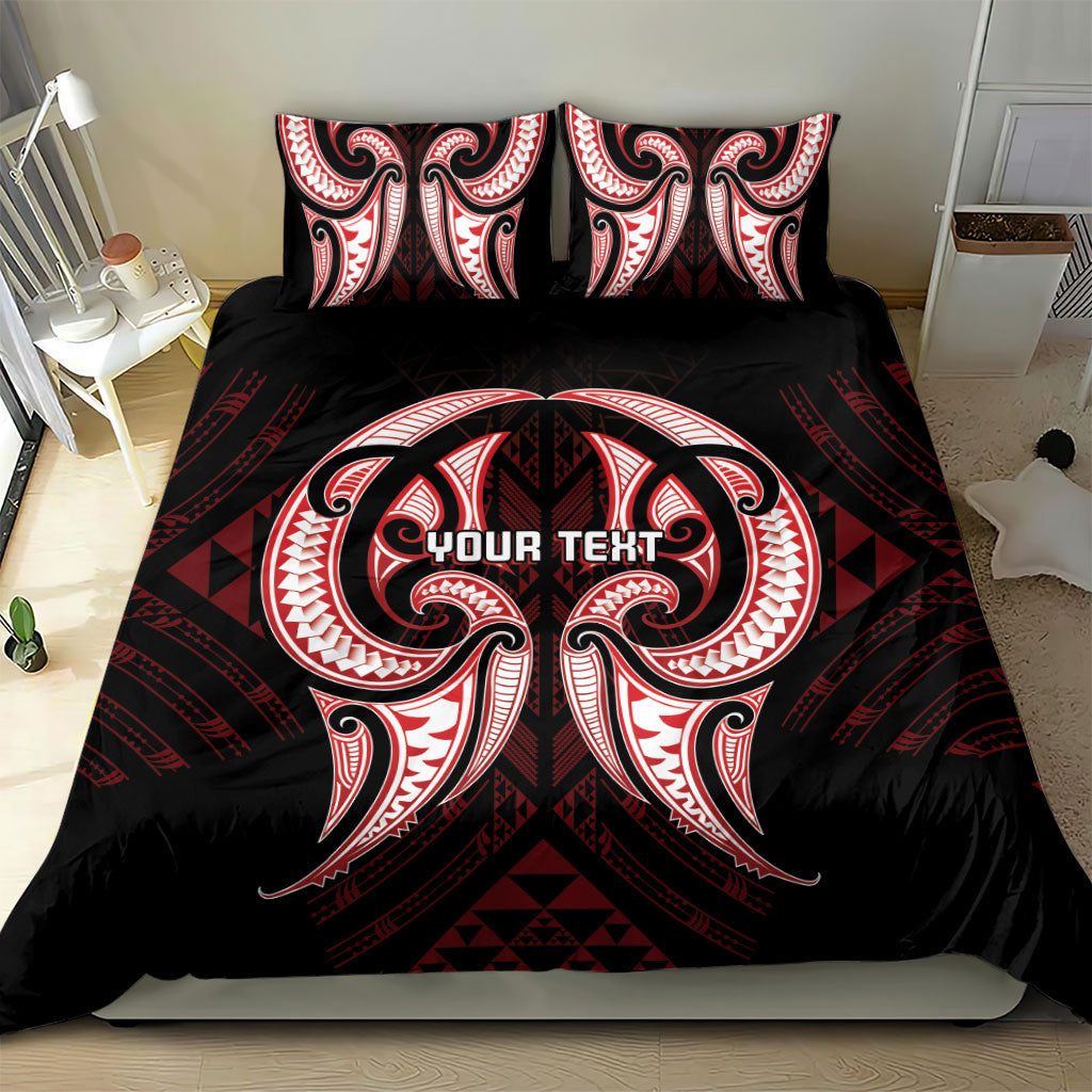 Maori Rugby Custom Ngaru Mangopare Bedding Set Black Red Whetu Niho Taniwha Motif