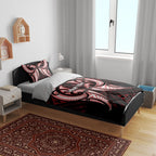 Maori Rugby Custom Ngaru Mangopare Bedding Set Black Red Whetu Niho Taniwha Motif