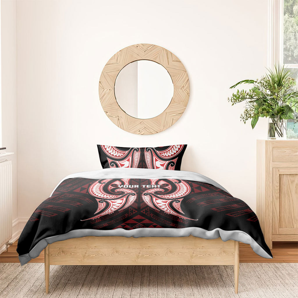 Maori Rugby Custom Ngaru Mangopare Bedding Set Black Red Whetu Niho Taniwha Motif