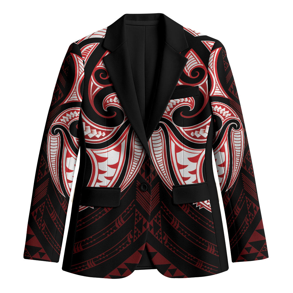 Maori Rugby Custom Ngaru Mangopare Blazer Black Red Whetu Niho Taniwha Motif