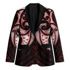 Maori Rugby Custom Ngaru Mangopare Blazer Black Red Whetu Niho Taniwha Motif