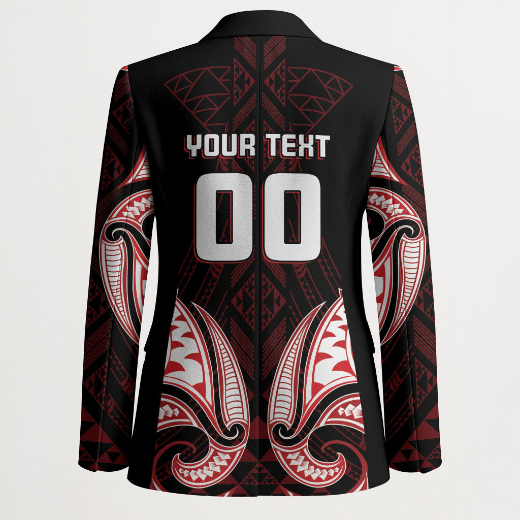 Maori Rugby Custom Ngaru Mangopare Blazer Black Red Whetu Niho Taniwha Motif
