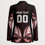 Maori Rugby Custom Ngaru Mangopare Blazer Black Red Whetu Niho Taniwha Motif