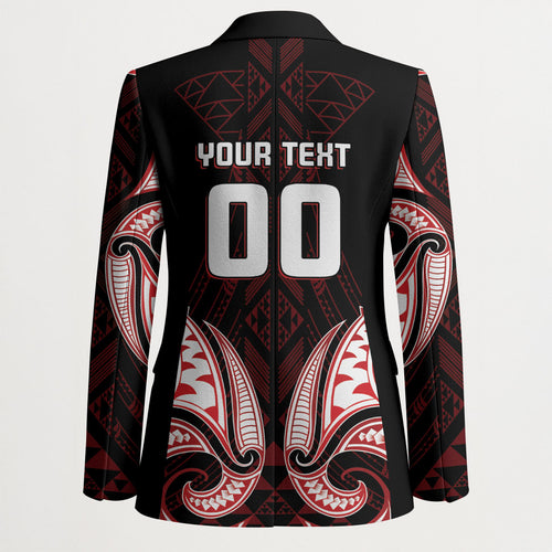 Maori Rugby Custom Ngaru Mangopare Blazer Black Red Whetu Niho Taniwha Motif