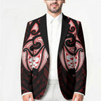 Maori Rugby Custom Ngaru Mangopare Blazer Black Red Whetu Niho Taniwha Motif