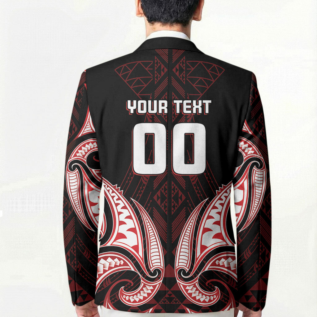 Maori Rugby Custom Ngaru Mangopare Blazer Black Red Whetu Niho Taniwha Motif