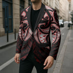 Maori Rugby Custom Ngaru Mangopare Blazer Black Red Whetu Niho Taniwha Motif