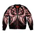 Maori Rugby Custom Ngaru Mangopare Bomber Jacket Black Red Whetu Niho Taniwha Motif