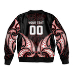 Maori Rugby Custom Ngaru Mangopare Bomber Jacket Black Red Whetu Niho Taniwha Motif