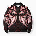 Maori Rugby Custom Ngaru Mangopare Bomber Puffer Jacket Black Red Whetu Niho Taniwha Motif
