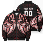 Maori Rugby Custom Ngaru Mangopare Bomber Puffer Jacket Black Red Whetu Niho Taniwha Motif
