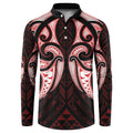 Maori Rugby Custom Ngaru Mangopare Button Sweatshirt Black Red Whetu Niho Taniwha Motif