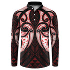 Maori Rugby Custom Ngaru Mangopare Button Sweatshirt Black Red Whetu Niho Taniwha Motif