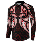 Maori Rugby Custom Ngaru Mangopare Button Sweatshirt Black Red Whetu Niho Taniwha Motif