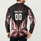 Maori Rugby Custom Ngaru Mangopare Button Sweatshirt Black Red Whetu Niho Taniwha Motif