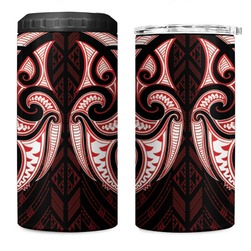 Maori Rugby Custom Ngaru Mangopare 4 in 1 Can Cooler Tumbler Black Red Whetu Niho Taniwha Motif