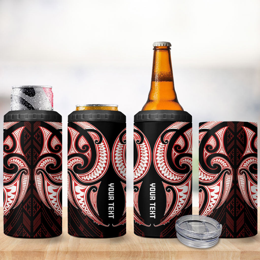 Maori Rugby Custom Ngaru Mangopare 4 in 1 Can Cooler Tumbler Black Red Whetu Niho Taniwha Motif