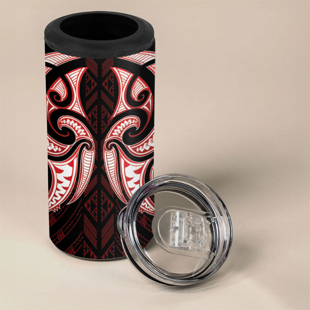 Maori Rugby Custom Ngaru Mangopare 4 in 1 Can Cooler Tumbler Black Red Whetu Niho Taniwha Motif
