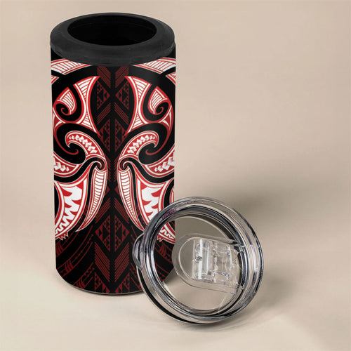 Maori Rugby Custom Ngaru Mangopare 4 in 1 Can Cooler Tumbler Black Red Whetu Niho Taniwha Motif