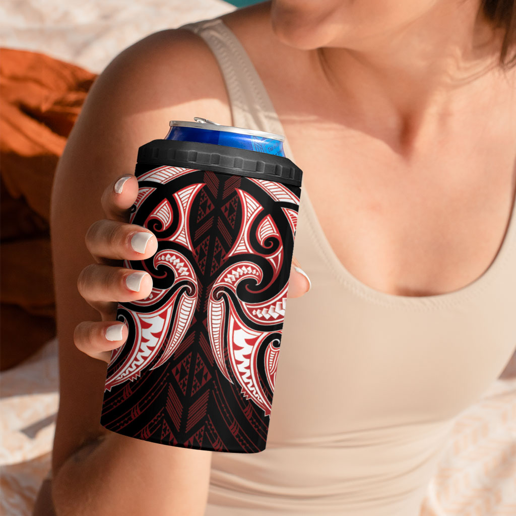 Maori Rugby Custom Ngaru Mangopare 4 in 1 Can Cooler Tumbler Black Red Whetu Niho Taniwha Motif