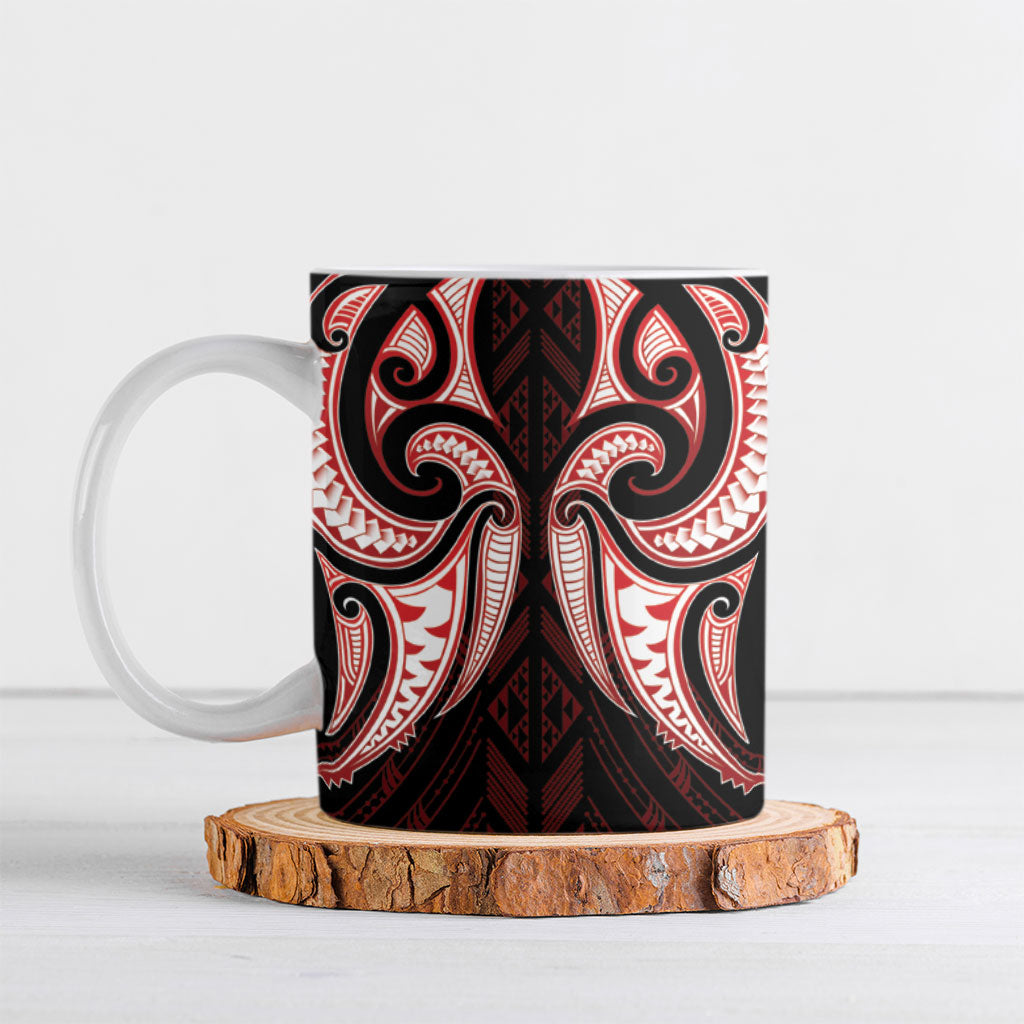 Maori Rugby Custom Ngaru Mangopare Ceramic Mug Black Red Whetu Niho Taniwha Motif