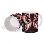 Maori Rugby Custom Ngaru Mangopare Ceramic Mug Black Red Whetu Niho Taniwha Motif