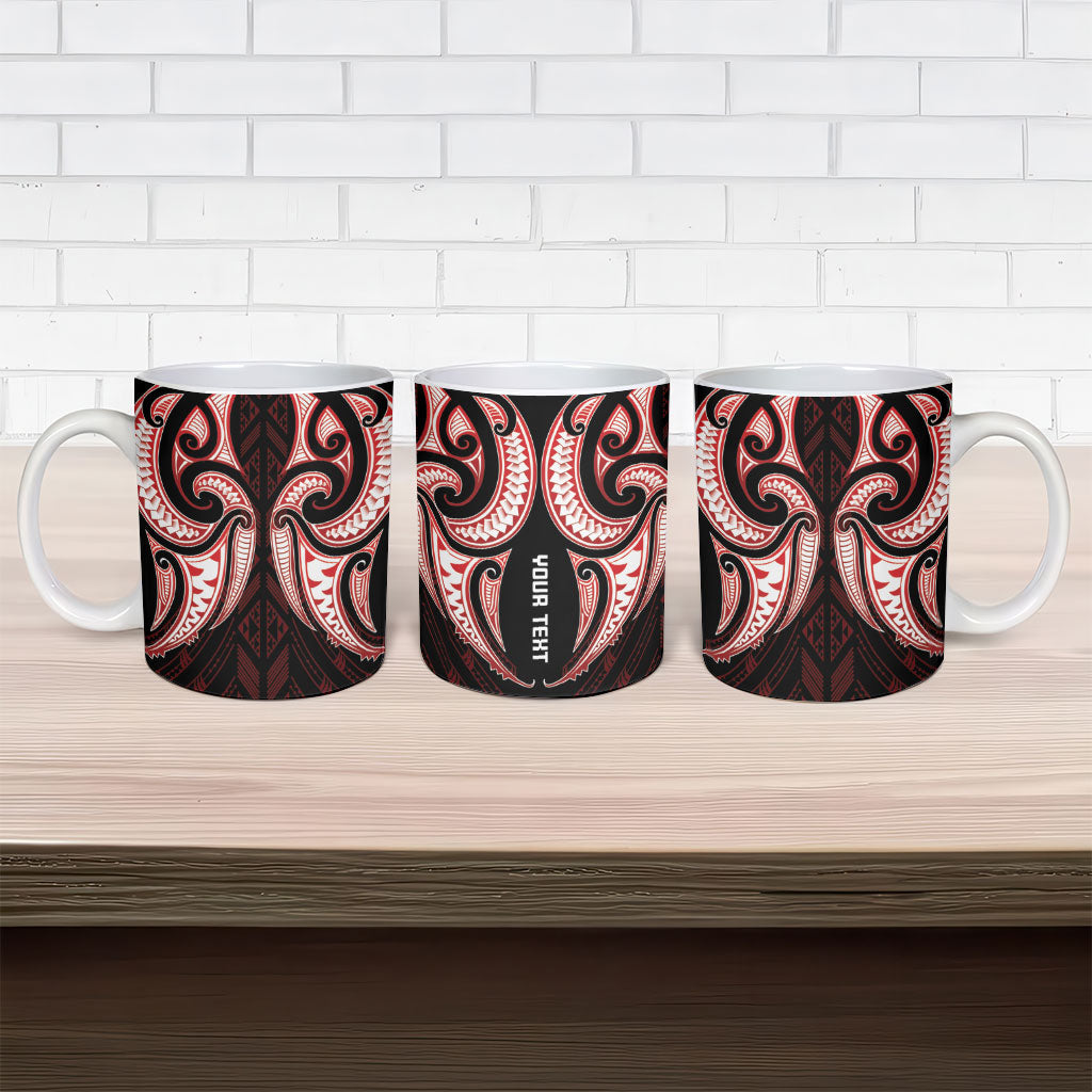 Maori Rugby Custom Ngaru Mangopare Ceramic Mug Black Red Whetu Niho Taniwha Motif